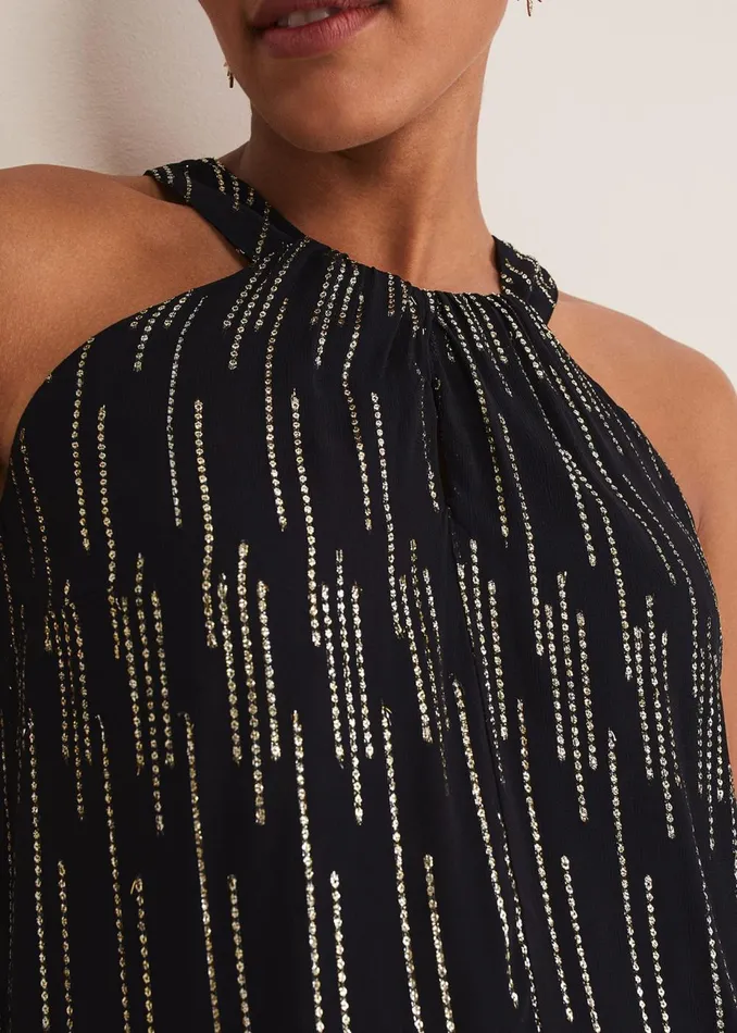 Women Phase Eight Tops and TShirts Eula Lurex Halterneck Top CoOrd Blackgold