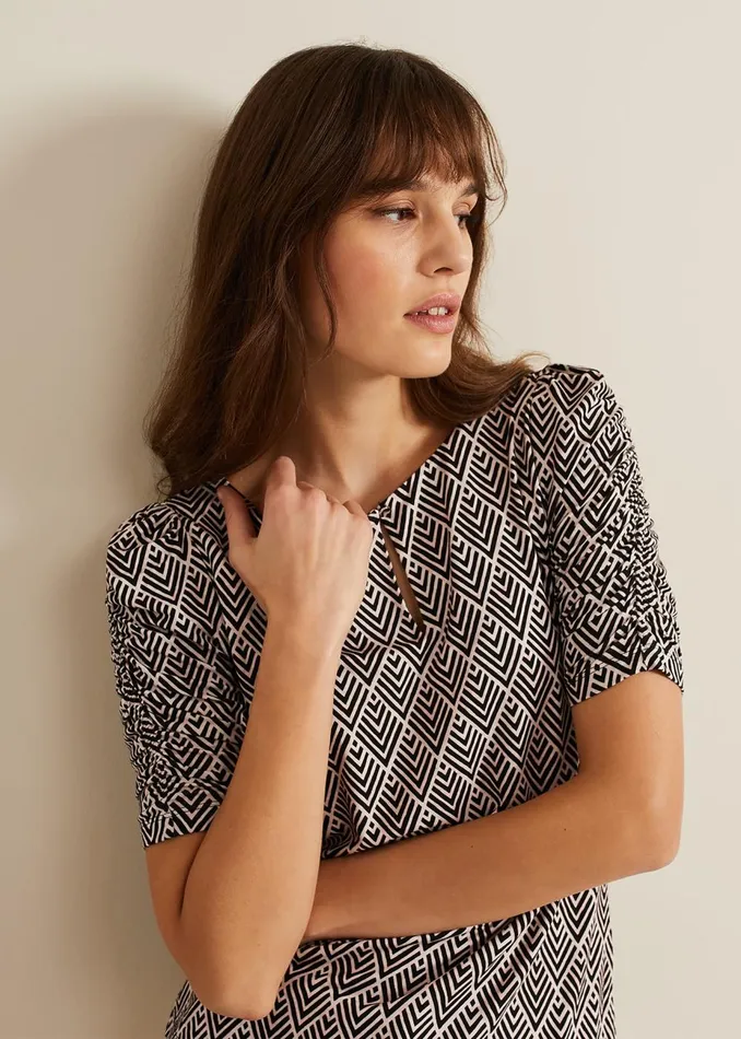 Women Phase Eight Tops and TShirts Evelyn Geo Print Top Blackmulti