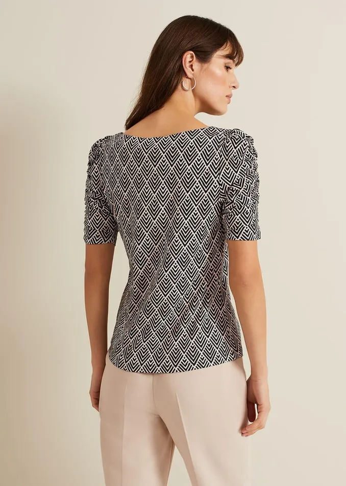 Women Phase Eight Tops and TShirts Evelyn Geo Print Top Blackmulti
