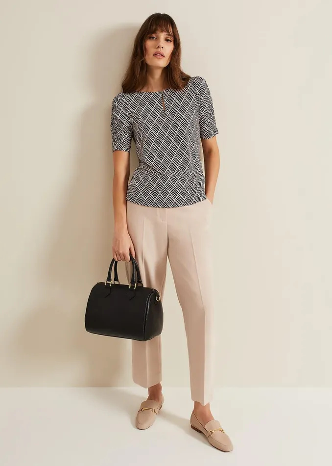 Women Phase Eight Tops and TShirts Evelyn Geo Print Top Blackmulti
