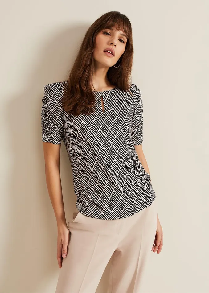Women Phase Eight Tops and TShirts Evelyn Geo Print Top Blackmulti
