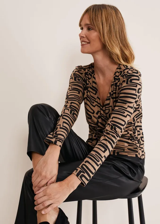 Women Phase Eight Tops and TShirts Flora Broken Lines Top Camelblack