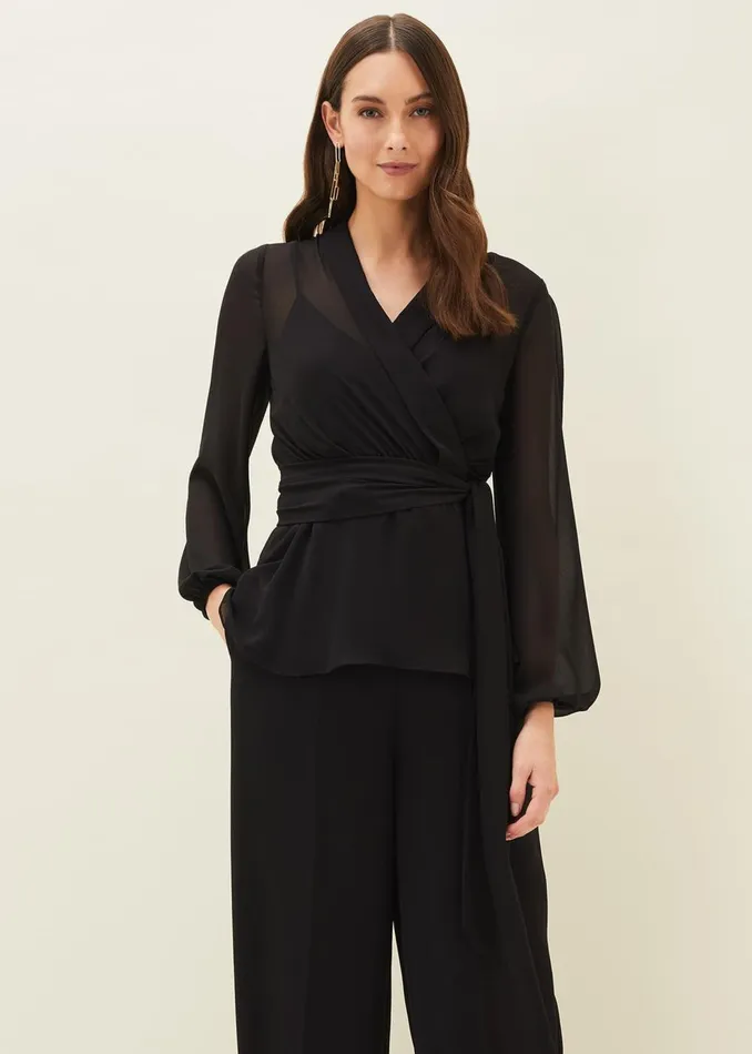 Women Phase Eight Tops and TShirts Florentine SemiSheer Wrap Top Black
