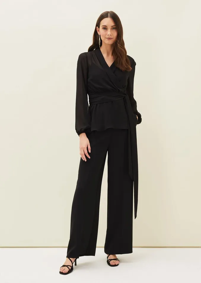 Women Phase Eight Tops and TShirts Florentine SemiSheer Wrap Top Black