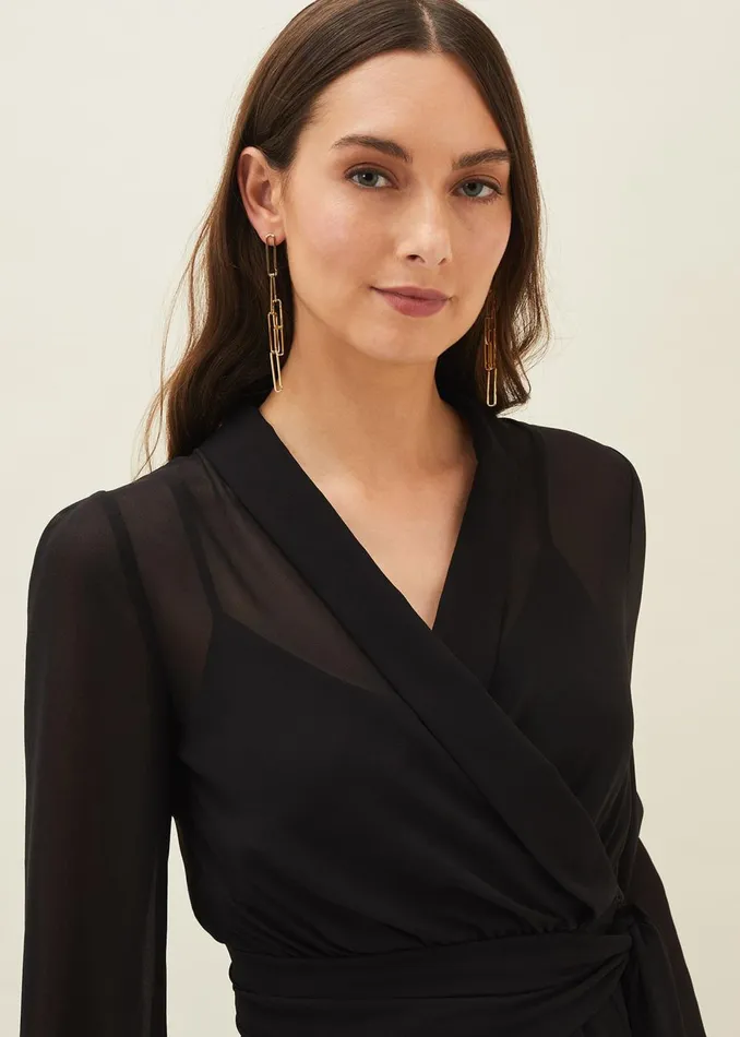 Women Phase Eight Tops and TShirts Florentine SemiSheer Wrap Top Black