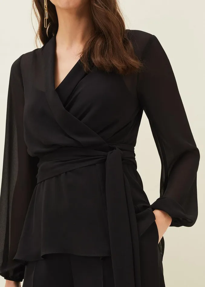 Women Phase Eight Tops and TShirts Florentine SemiSheer Wrap Top Black