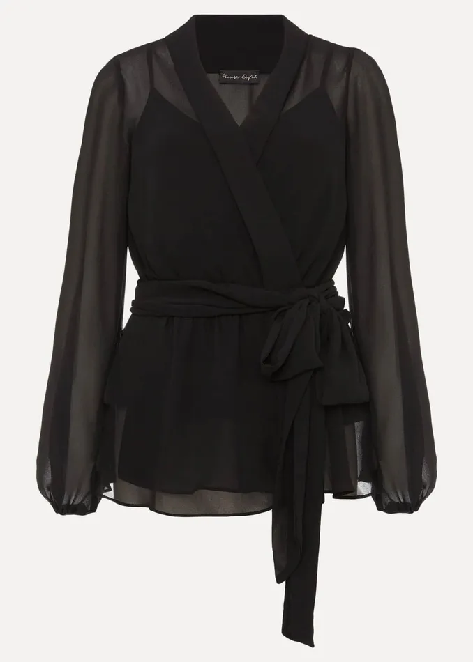 Women Phase Eight Tops and TShirts Florentine SemiSheer Wrap Top Black