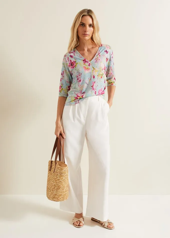 Women Phase Eight Tops and TShirts Flossie Floral Linen Top Multicoloured