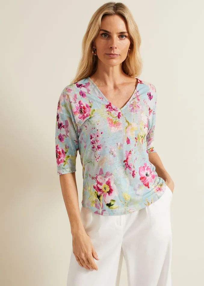 Women Phase Eight Tops and TShirts Flossie Floral Linen Top Multicoloured