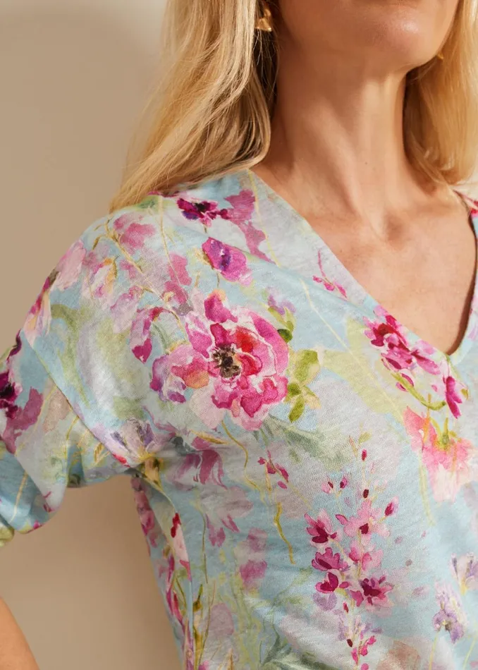 Women Phase Eight Tops and TShirts Flossie Floral Linen Top Multicoloured