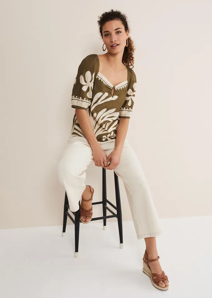 Women Phase Eight Tops and TShirts Hesta Linen Top Olive