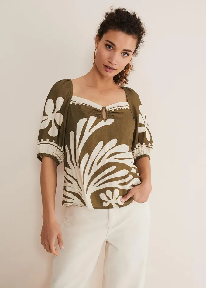 Women Phase Eight Tops and TShirts Hesta Linen Top Olive
