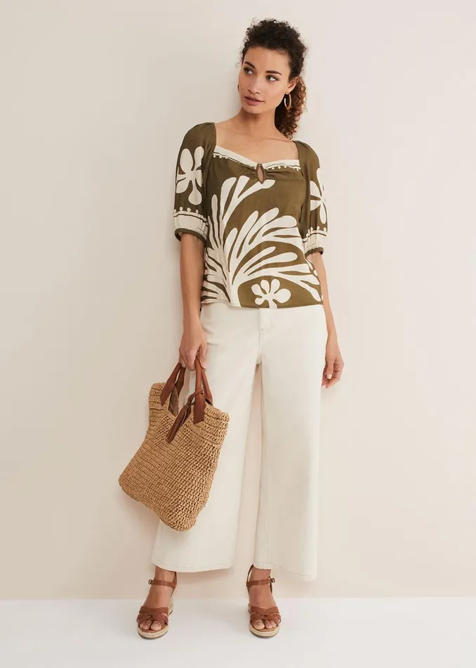 Women Phase Eight Tops and TShirts Hesta Linen Top Olive