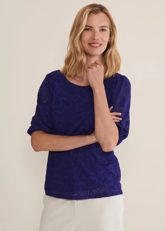 Women Phase Eight Tops and TShirts Jaeda Leaf Burnout Top Purple