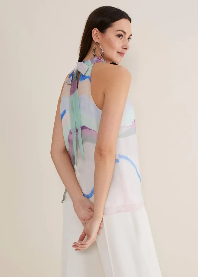 Women Phase Eight Tops and TShirts Kadie Silk Abstract Halter Neck Top Pastelsmulti