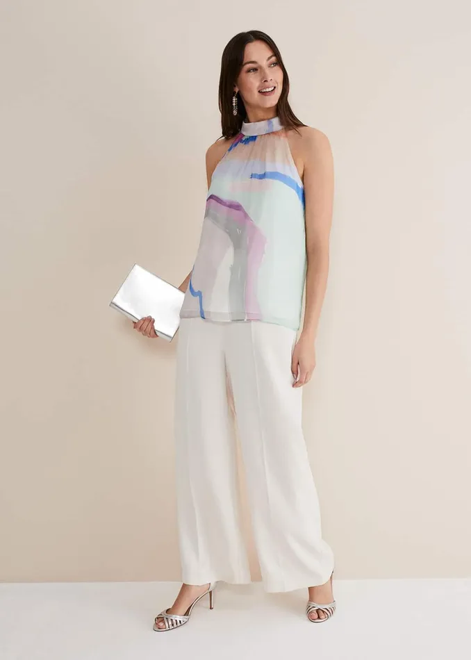 Women Phase Eight Tops and TShirts Kadie Silk Abstract Halter Neck Top Pastelsmulti