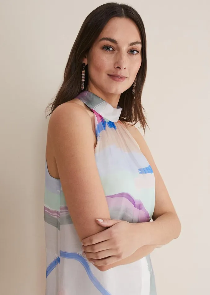 Women Phase Eight Tops and TShirts Kadie Silk Abstract Halter Neck Top Pastelsmulti