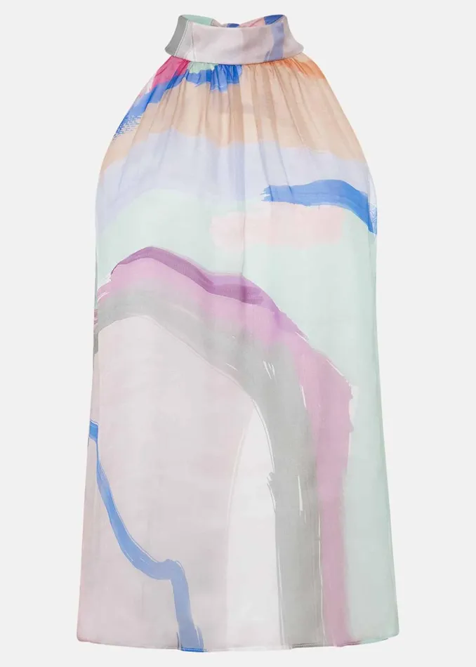 Women Phase Eight Tops and TShirts Kadie Silk Abstract Halter Neck Top Pastelsmulti