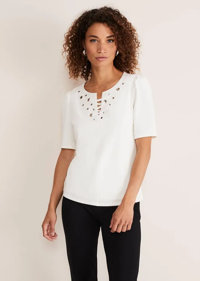 Women Phase Eight Tops and TShirts Kailee Eyelet Top Ivory