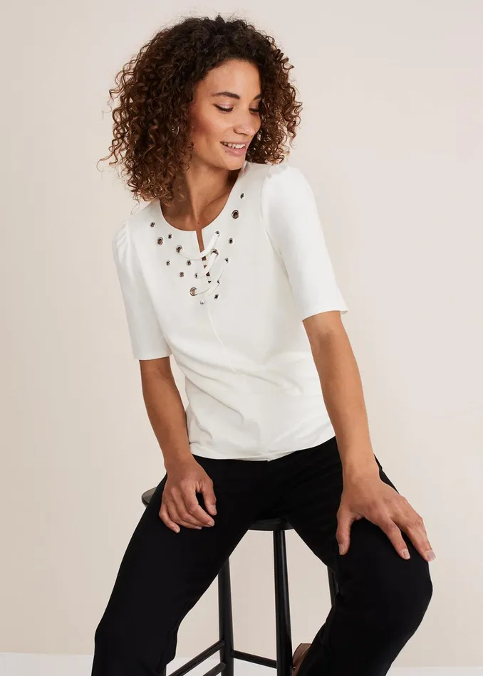 Women Phase Eight Tops and TShirts Kailee Eyelet Top Ivory