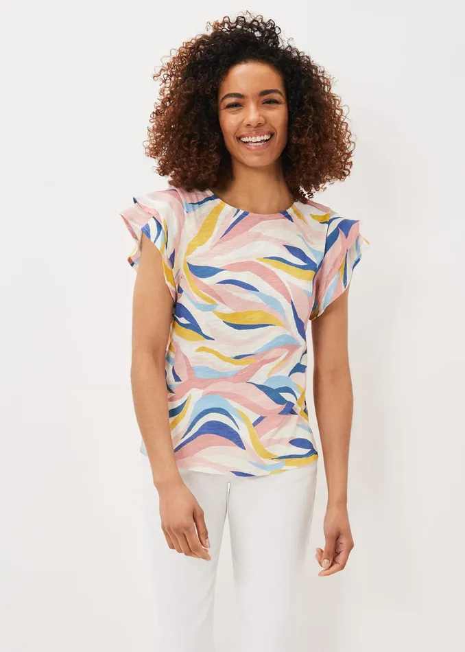 Women Phase Eight Tops and TShirts Kali Linen Multi Print Top Multicoloured