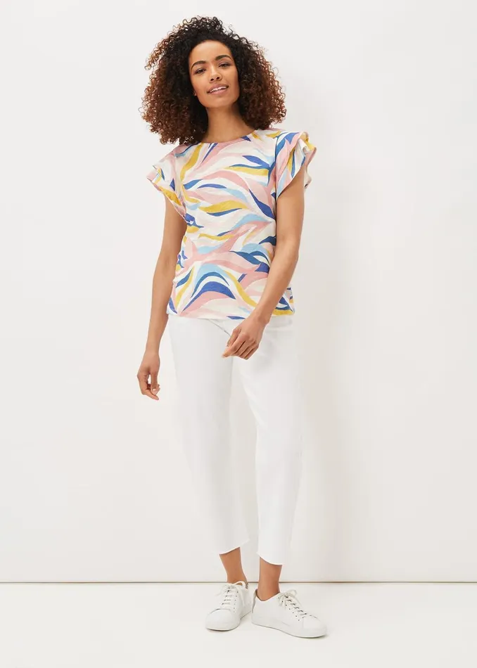 Women Phase Eight Tops and TShirts Kali Linen Multi Print Top Multicoloured