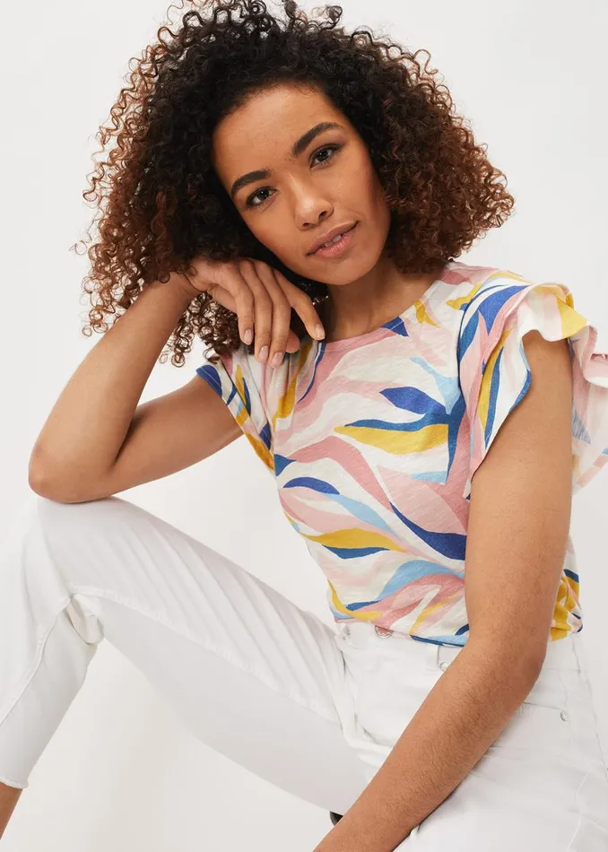 Women Phase Eight Tops and TShirts Kali Linen Multi Print Top Multicoloured