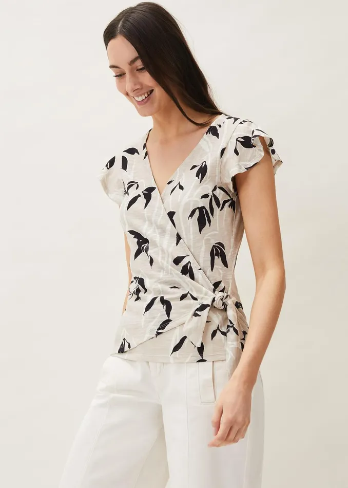 Women Phase Eight Tops and TShirts Keeley Floral Wrap Top Stone
