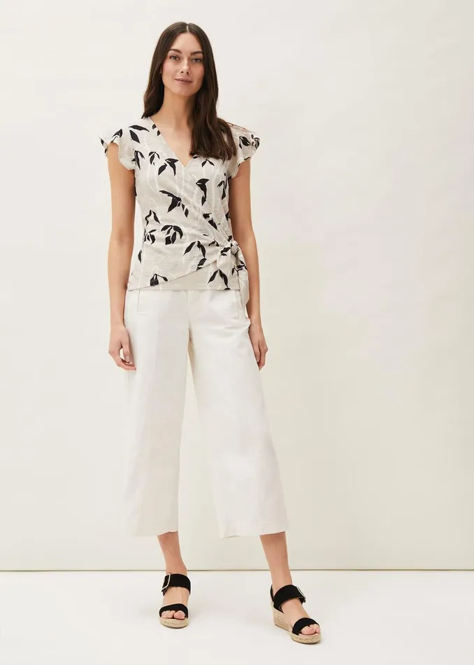 Women Phase Eight Tops and TShirts Keeley Floral Wrap Top Stone