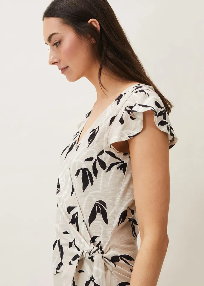 Women Phase Eight Tops and TShirts Keeley Floral Wrap Top Stone