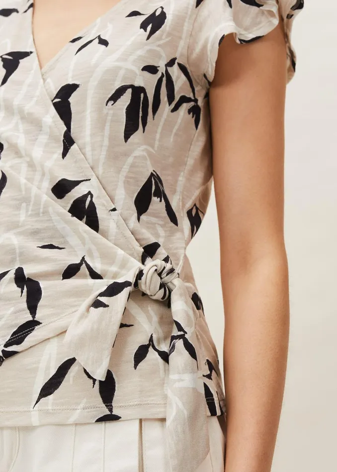 Women Phase Eight Tops and TShirts Keeley Floral Wrap Top Stone