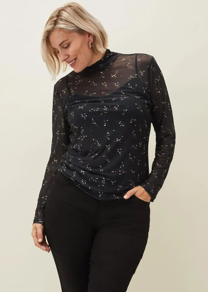 Women Phase Eight Tops and TShirts Kelby Floral Mesh Top Black