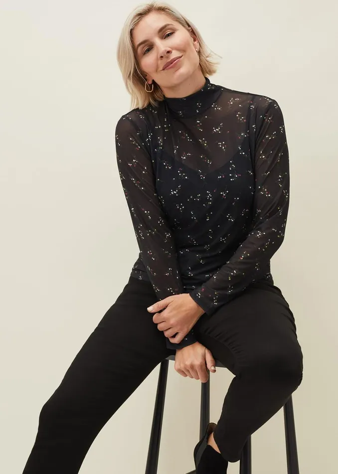 Women Phase Eight Tops and TShirts Kelby Floral Mesh Top Black