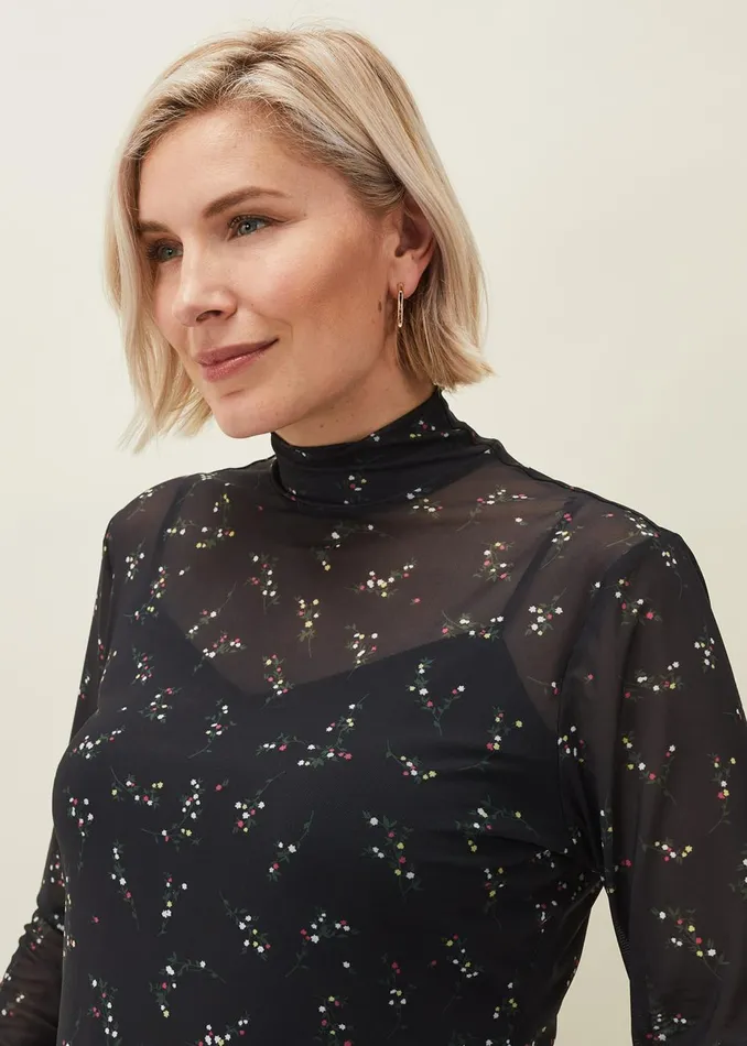 Women Phase Eight Tops and TShirts Kelby Floral Mesh Top Black