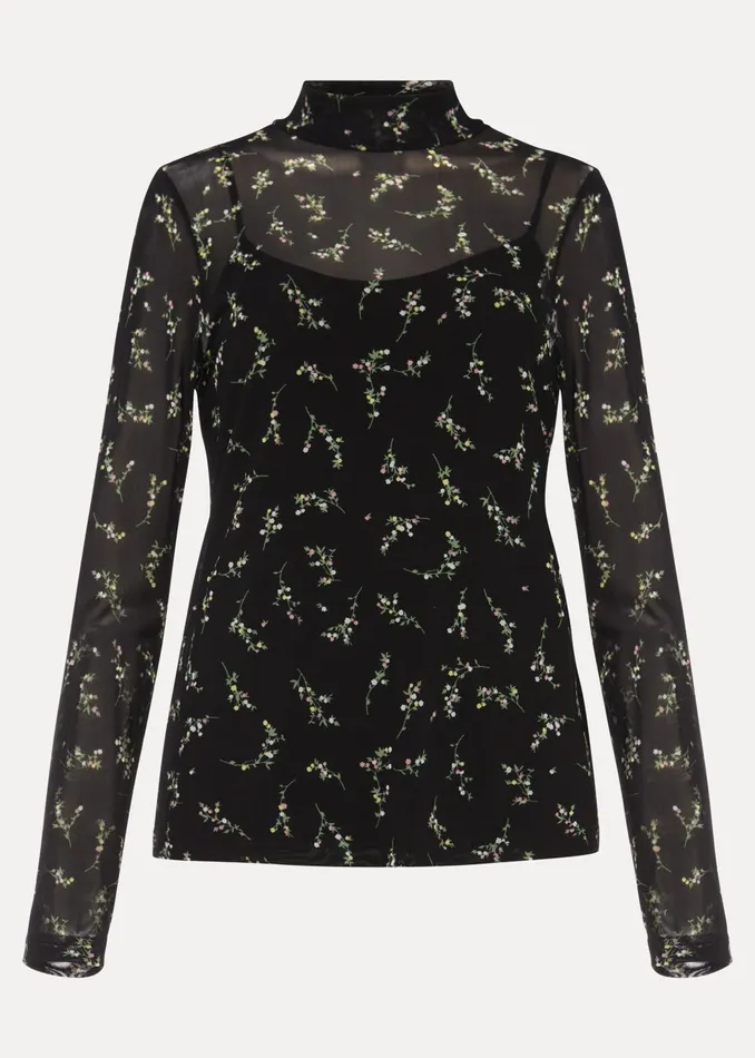 Women Phase Eight Tops and TShirts Kelby Floral Mesh Top Black