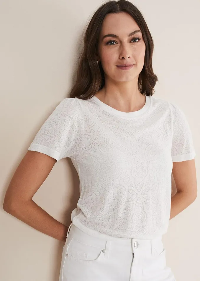 Women Phase Eight Tops and TShirts Kinsley Pointelle Jersey Tee White