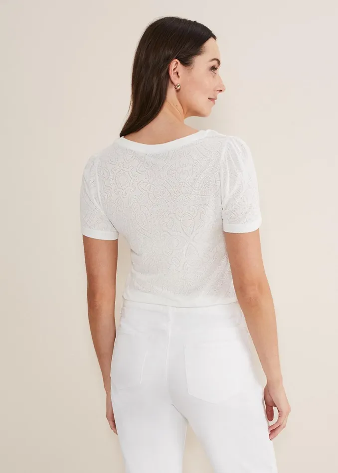 Women Phase Eight Tops and TShirts Kinsley Pointelle Jersey Tee White