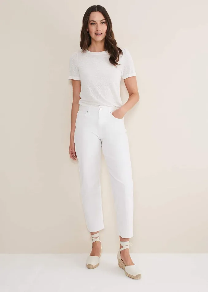 Women Phase Eight Tops and TShirts Kinsley Pointelle Jersey Tee White