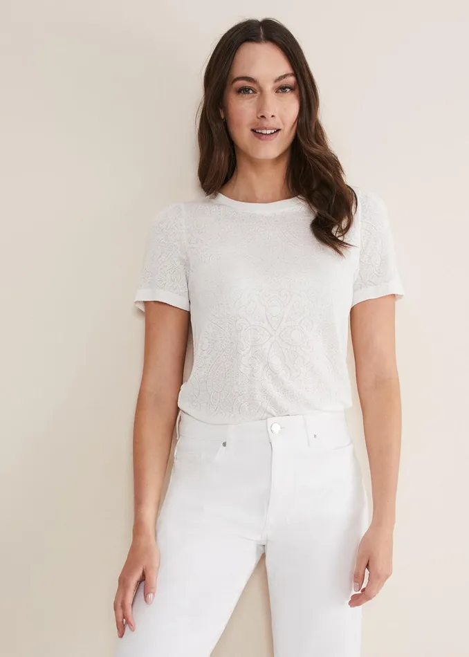 Women Phase Eight Tops and TShirts Kinsley Pointelle Jersey Tee White
