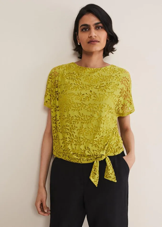 Women Phase Eight Tops and TShirts Kirstin Leaf Burnout Top Olive