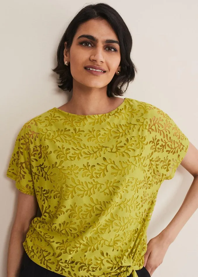 Women Phase Eight Tops and TShirts Kirstin Leaf Burnout Top Olive