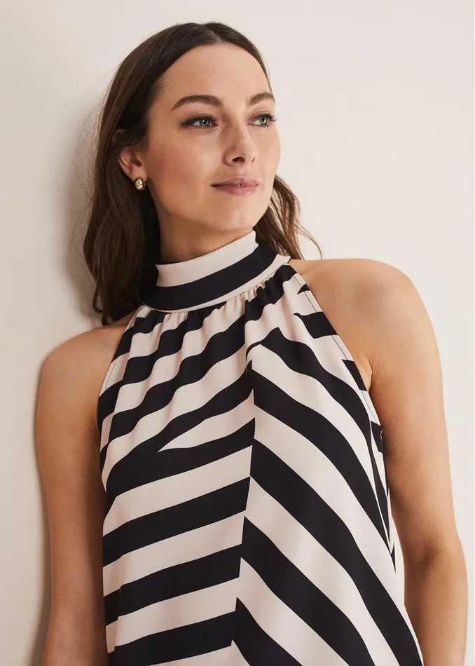 Women Phase Eight Tops and TShirts Lana Striped Halter Neck Top Blackpink