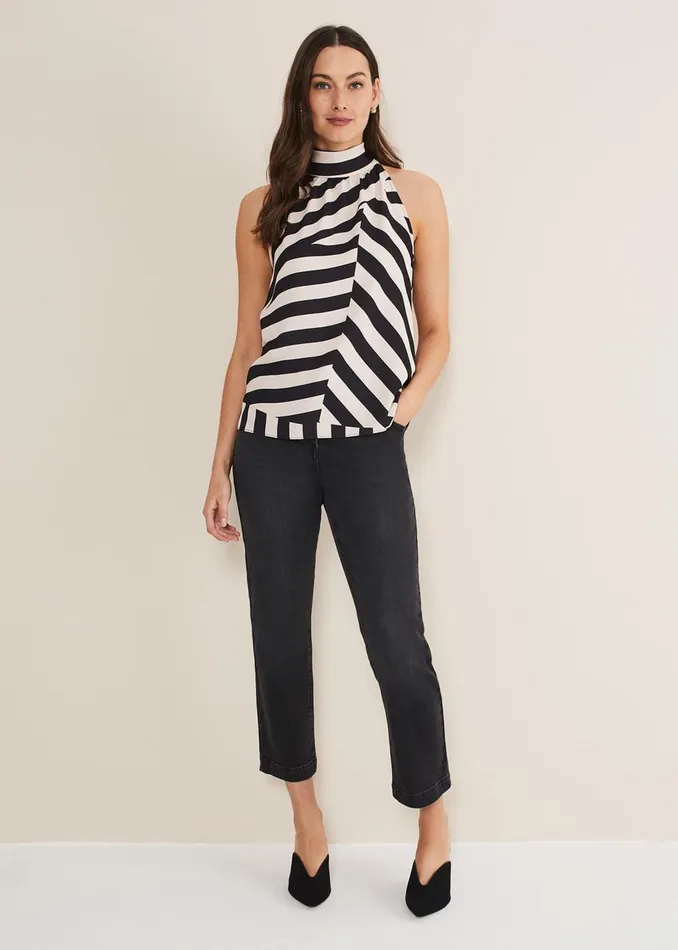 Women Phase Eight Tops and TShirts Lana Striped Halter Neck Top Blackpink