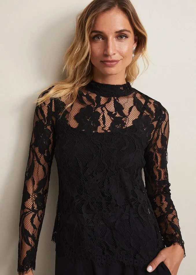 Women Phase Eight Tops and TShirts Lara Black Lace Top Black