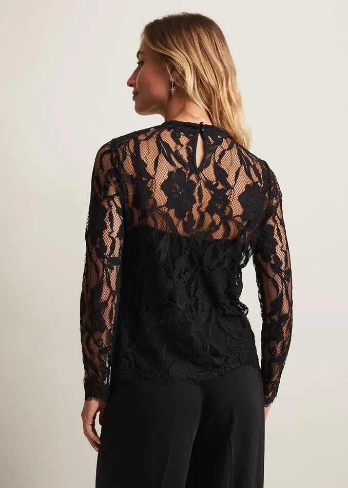 Women Phase Eight Tops and TShirts Lara Black Lace Top Black