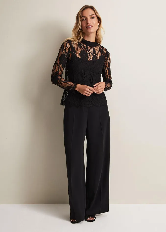 Women Phase Eight Tops and TShirts Lara Black Lace Top Black