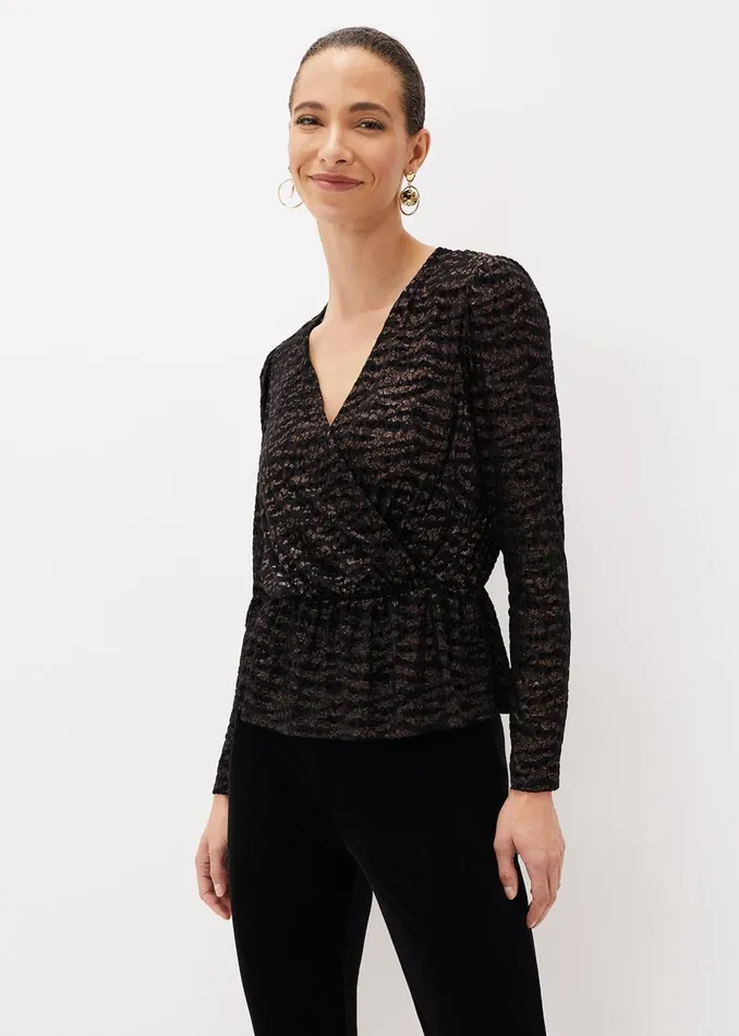 Women Phase Eight Tops and TShirts Lauren Animal Burnout Texture Top Black