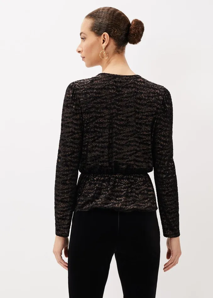 Women Phase Eight Tops and TShirts Lauren Animal Burnout Texture Top Black