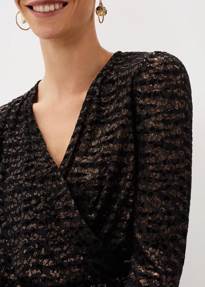 Women Phase Eight Tops and TShirts Lauren Animal Burnout Texture Top Black