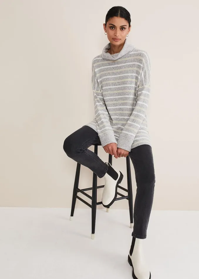 Women Phase Eight Tops and TShirts Leya Stripe Snuggle Top Grey Multi